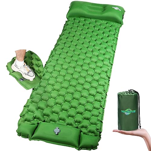 Sleeping Pad - WANNTS Ultralight Inflatable Sleeping Pad for Camping, 75''X25'', Built-in Pump, Ultimate for Camping, Hiking - Airpad, Carry Bag, Repair Kit - Compact & Lightweight Air Mattress(Green)