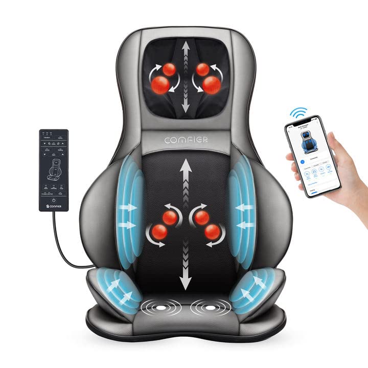 COMFIER Shiatsu Neck & Back Massager, 2D/3D Kneading Massage Chair Pad, APP Control, Chair Massager with Heat & Compression, Seat Massager for Neck and Back Pain Relief,Ideal Gifts