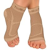 TechWare Pro Ankle Brace Compression Sleeve - Relieves Achilles Tendonitis, Joint Pain. Plantar Fasciitis Foot Sock with Arch Support Reduces Swelling & Heel Spur Pain. (Beige, L / XL)