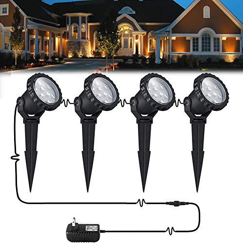 COVOART Outdoor lights Outdoor Landscape Lighting 12W Outdoor Spot Lights with Transformer for Yard Garden House Lawn Tree Flags Warm White LED Landscape Lights Christmas lights IP66 Waterproof 4 Pack