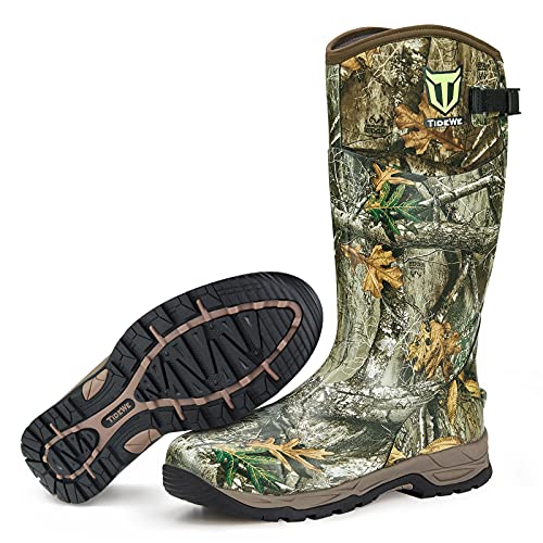 TIDEWE Rubber Hunting Boots, Waterproof Insulated Realtree Edge Camo Warm Rubber Boots with 6mm Neoprene, Durable Outdoor Hunting Boots for Men (Size 11)
