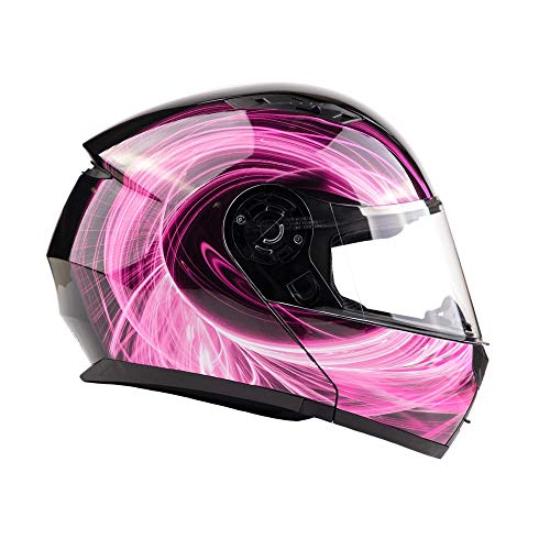 Typhoon TH158 Adult Women's Modular Full Face Motorcycle Helmet Flip-Up Dual Visor DOT (Pink Large)