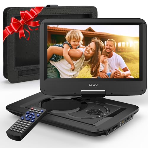 DEVINC 12.5' Portable DVD Player with 5-Hour Rechargeable Battery, 10.5' HD Swivel Screen with Car Headrest Holder, Car Charger and Power Adaptor, Support CD/DVD/SD Card/USB, Region Free (Black)