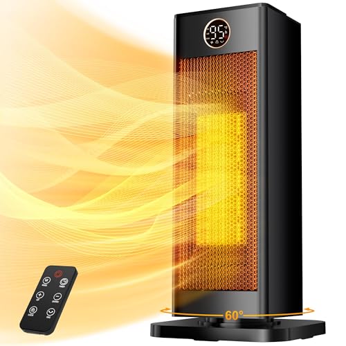 Space Heater Indoor, 1500W PTC Electric Heater with Thermostat and Timer, 2s Fast Heating heaters for Indoor Use Large Room Bedroom Home Office