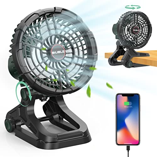 Rechargeable Portable Clip on Fan with Light, 22500mAh Battery Operated Fan, Quiet Stepless Speed USB Table Fan w/ 7 Timers, 360° Oscillating, Powered Camping Fan for Tent Outdoor Camping Home Office
