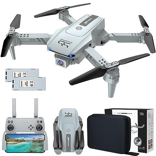 ScharkSpark Drone with 2K HD FPV Dual Camera for Adults and Kids, Mini RC Drone with 3D Flips/Altitude Hold/Headless Mode/Gesture Selfie/Waypoint Flight, 2 Batteries and Case, Gifts for Boys and Girls