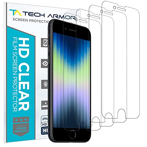 Tech Armor HD Clear Film Screen Protector Designed for Apple NEW iPhone SE 3 (2022), iPhone SE 2 (2020), iPhone 7 and iPhone 8 (4.7 Inch) 4 Pack