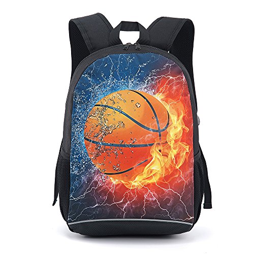 CAIWEI 17 Inch American Football Backpack School Bag (Burning basketball)