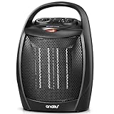andily Compact Portable Ceramic Space Heater with Adjustable Comfort control Thermostat, 3 settings, Easy grip handle, Great for use in Home, Dorm, Office Desktop, and Kitchen, ETL for Safe (Black)