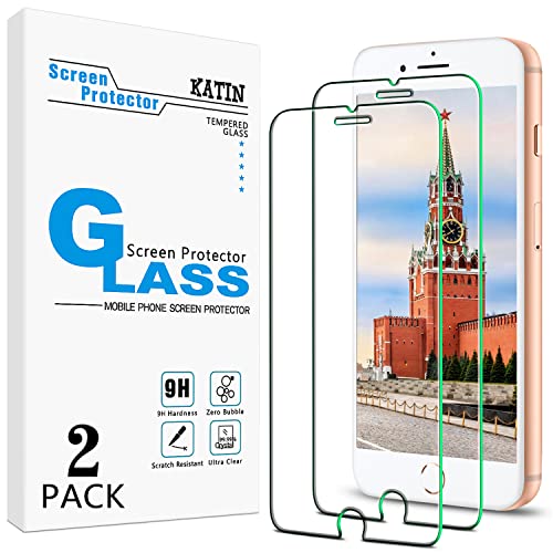 KATIN [2-Pack] Screen Protector For Apple iPhone SE 2020, iPhone 8, iPhone 7, iPhone 6S, iPhone 6 4.7-Inch Tempered Glass, 9H Hardness, Bubble Free, Case Friendly