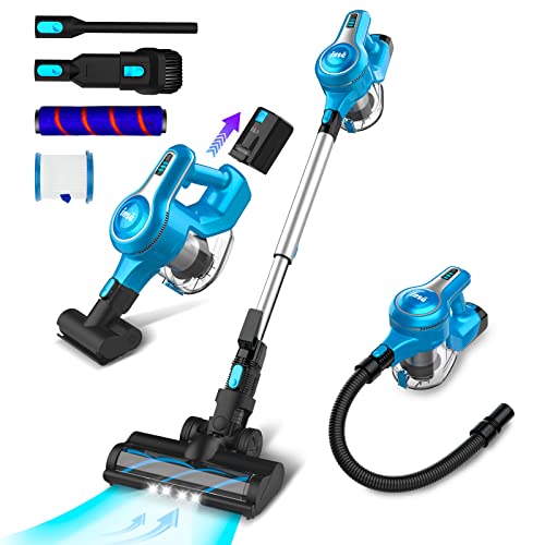INSE Cordless Vacuum Cleaner, 25Kpa 300W Powerful Suction Stick Vacuum Cleaner, Up to 45min Runtime, Rechargeable Vac Cordless, 10-in-1 Lightweight Stick Vacuum for Carpet Hard Floor Pet Hair,S6T Blue