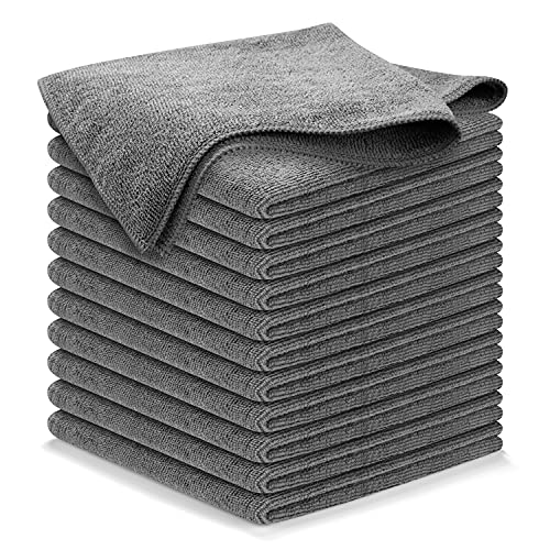 USANOOKS Microfiber Cleaning Cloth Grey - 12 packs 16'x16' - High Performance - 1200 Washes, Ultra Absorbent Towels Weave Grime & Liquid for Streak-Free Mirror Shine - Car Washing cloth and Applicator