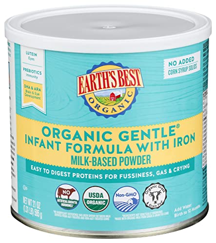 Earth's Best Organic Baby Formula for Babies 0-12 Months, Powdered Milk-Based Gentle Formula with Iron and Easy to Digest Proteins, 21 oz Formula Container