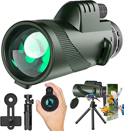 80x100 HD Monocular Telescope for Adults with Smartphone - High Power Monocular with Adapter Lightweight BAK-4 Prism & FMC Lens Monoculars for Bird Watching Stargazing Hunting Camping Hiking Travel