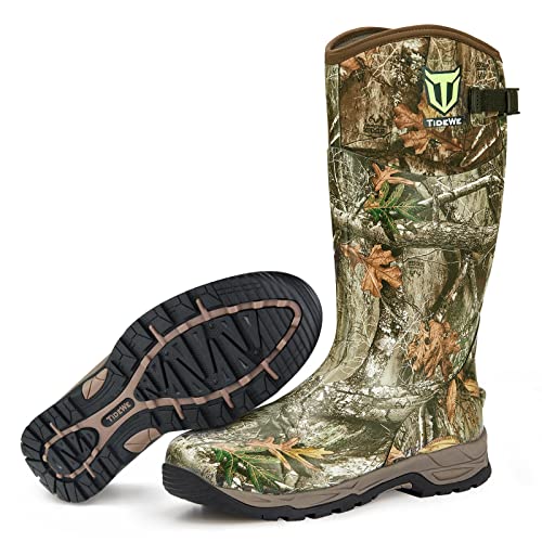TIDEWE Rubber Hunting Boots, Waterproof Insulated Realtree Edge Camo Warm Rubber Boots with 7mm Neoprene, Durable Outdoor Hunting Boots for Men (Size 5)
