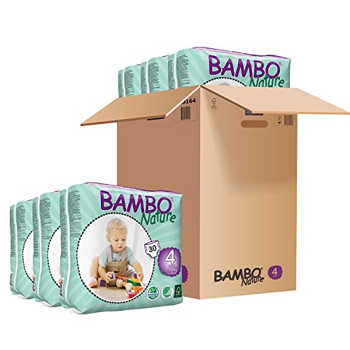 Bambo Nature Eco Friendly Baby Diapers Classic for Sensitive Skin, Size 4 (1540 Lbs), (6 Packs of 30), Size 4 (180 Count)