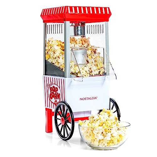 Nostalgia Popcorn Maker, 12 Cups, Hot Air Popcorn Machine with Measuring Cap, Oil Free, Vintage Movie Theater Style, White & Red
