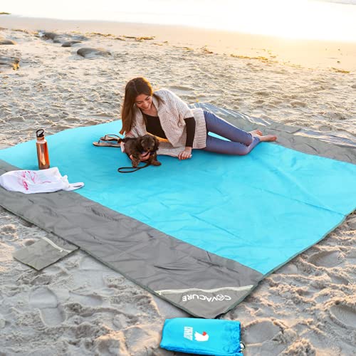 Covacure Beach Blanket Waterproof Sandproof 118”X 108'- Large Beach Blanket Sandproof Fits for 4-8 Adults, Waterproof Beach Mat with 6 Zipper Pocket, Outdoor Beach Mat for Travel, Camping, Hiking