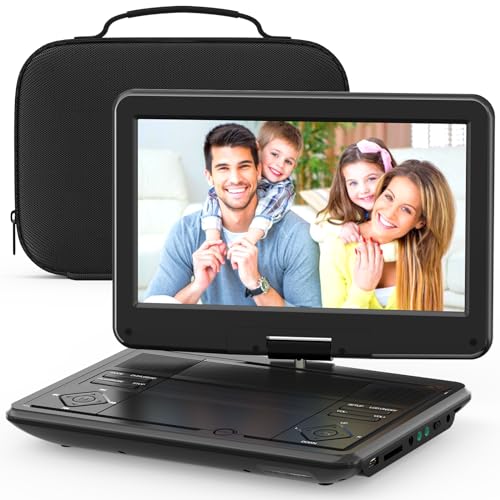 12.5' Portable DVD Player with Extra Carrying Bag, 10.5' Eye-Protective Screen,High Volume Speaker,5 Hour Rechargeable Battery, Support AV-in/Out and Multiple Disc Formats,Region Free, Black