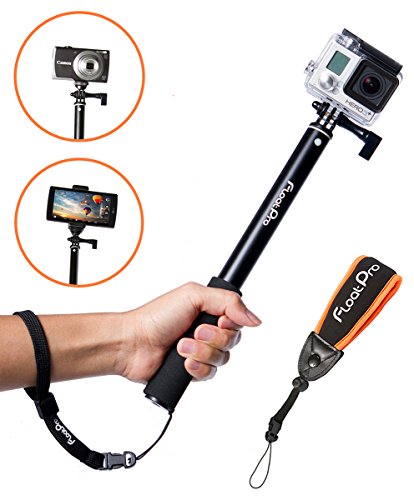 FloatPro Waterproof 3-in-1 Extendable Monopod Selfie Stick with Float Accessories and Wrist Strap for GoPro