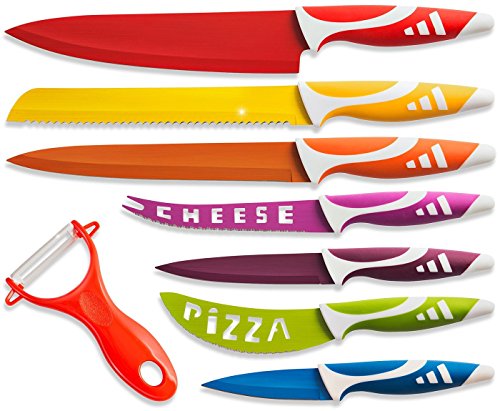 Kitchen Knife Set Chef Knives - 8pc Gift Knive Sets - Stainless Steel Professional Home Cooking Accessories Best for Commercial Grade Chefs Cutting Knifes Non-Stick Blades Colorful Decor Sharp Cutlery