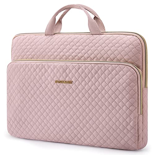 BAGSMART Laptop Sleeve Carrying Case for 13-13.3 inch Notebooks - Compatible with MacBook Pro 14 Inch and MacBook Air - Protective Bag with Pocket, Handles, Pink
