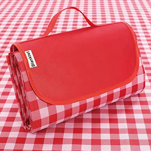 RUIBOLU Large Picnic Blankets,Beach Blanket Sandproof Beach Mat for 3-5 Adults Waterproof Quick Drying Outdoor Picnic Mat for Travel Camping Hiking(Red Plaids)