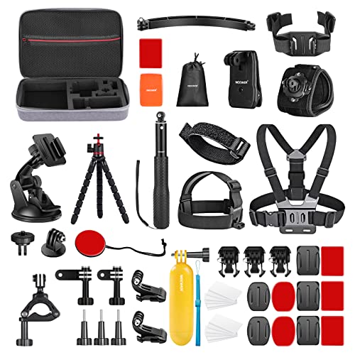 NEEWER 50 in 1 Action Camera Accessory Kit, Compatible with GoPro Hero11 hero10 Hero9 Hero8 7 GoPro Max GoPro Fusion Insta360 Osmo Action AKASO APEMAN, Gray Storage Case Included