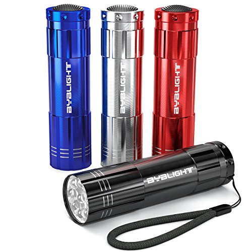 BYB 9 LED Mini Aluminum Flashlights 4-Pack with Lanyard, Super Bright Handheld Torch Assorted Colors, AAA Batteries Not Included, for Camping, Hiking, Hunting, Backpacking, Fishing, BBQ and EDC