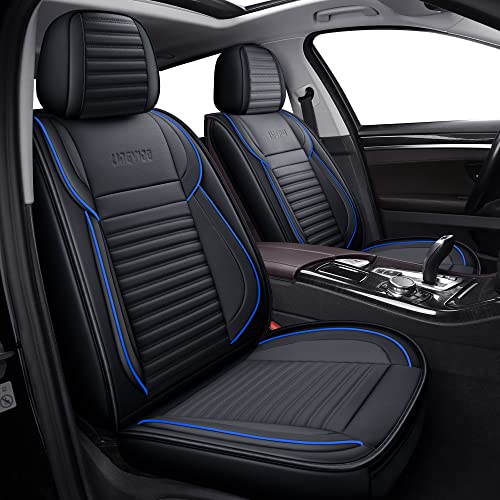LINGVIDO Leather Car Seat Covers,Breathable and Waterproof Faux Leather Automotive Seat Covers for Cars SUV Truck Sedan,Universal Anti-Slip Driver Seat Cover with Backrest (Full Seat, Blue+Black)