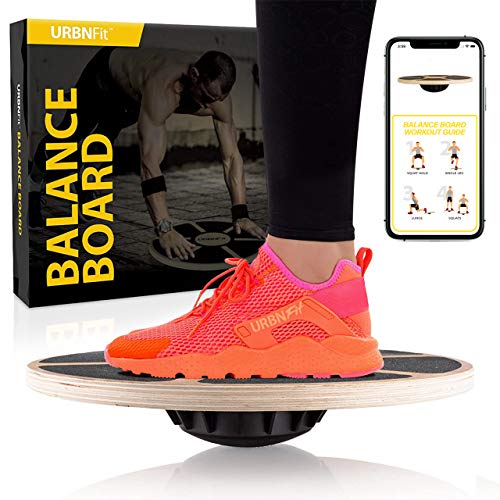 URBNFit Balance Board Trainer - Wooden Wobble Balancing Board for Core Stability, Strength Training & Flexibility - Wobble Board w/Workout Guide to Exercise at Desk or Home Gym﻿