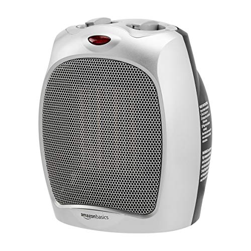 Amazon Basics 1500W Ceramic Personal Heater with Adjustable Thermostat, Silver