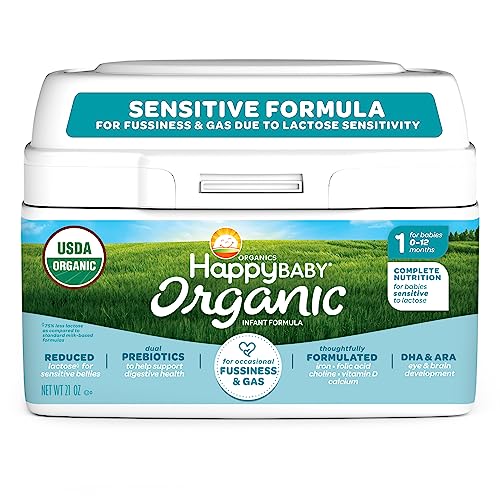Happy Baby Organics Infant Formula Milk Based Powder packaging may vary, Stage 1 Sensitive, 21 Ounce