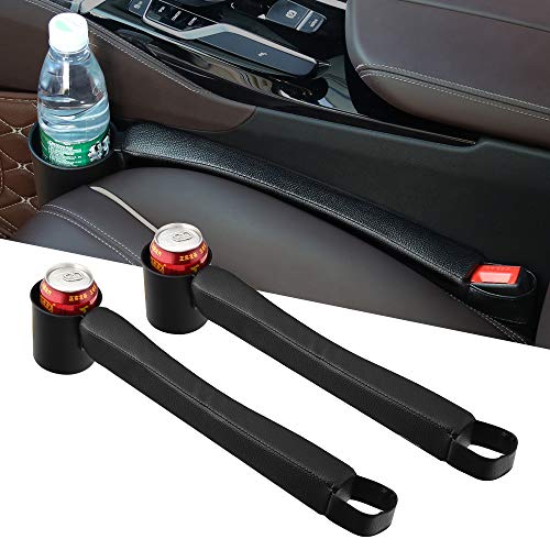 Supin 2 Prices Car Seat Gap Filler Pad PU Leather Console Side Pocket Organizer and one Cup for Cellphone Wallet Coin Key (Black)