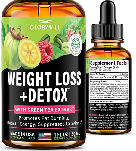 Weight Loss Drops Natural Detox Made in USA - Diet Drops for Fat Loss - Effective Appetite Suppressant & Metabolism Booster - 1 Fl Oz