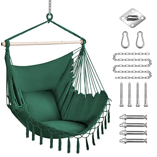 PUREKEA Oversized Hammock Chair with Hanging Hardware Kit, Swing Chair for Indoor & Outdoor, Max 330 Lbs, Include Carry Bag & Two Soft Seat Cushions (Green)
