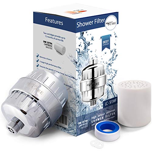 15-Stage Shower Filter - Shower Head Filter - Chlorine Filter - Hard Water Filter - Water Softener - Showerhead Filter - 2 Replaceable Filter Cartridges - Water Filter for Shower Head - Chrome