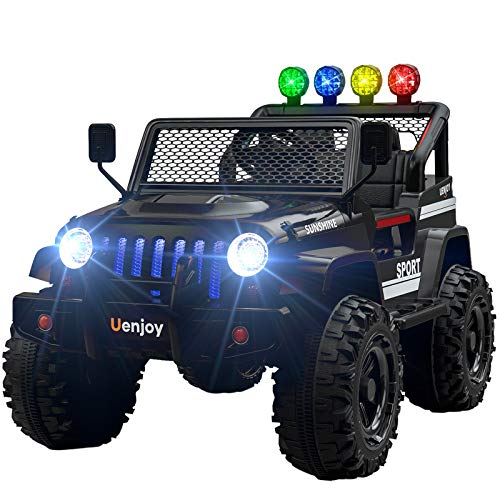 Uenjoy Ride on Car with Remote Control 12V Electric Car for Kids, Music, Story Playing, Colorful Lights, Sunshine