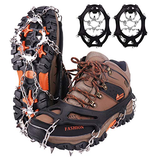 WIN.MAX Crampons for Shoes, Traction Cleats Ice Snow Grips with 19 Stainless Steel Spikes, Shoe Talons Anti - Slip Boots Spikes for Walking, Jogging, Climbing and Hiking (Black, XL)
