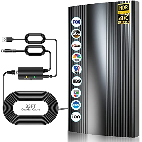 2022 Upgraded Digital TV Antenna Up 400 Miles Range, Indoor Outdoor Antenna for All Old Smart HDTVs, 360° Reception 4K 1080P HD Antenna with Amplifier Signal Booster/33ft Thick Coaxial Cable