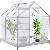 AMERLIFE Hobby Greenhouse Polycarbonate Greenhouse with Sliding Door Adjustable Roof Vent 8' Raised Base and Anchor Aluminum Frame Green House for Plants Flowers Herbs Backyard/Outdoor Use(6' x 6')