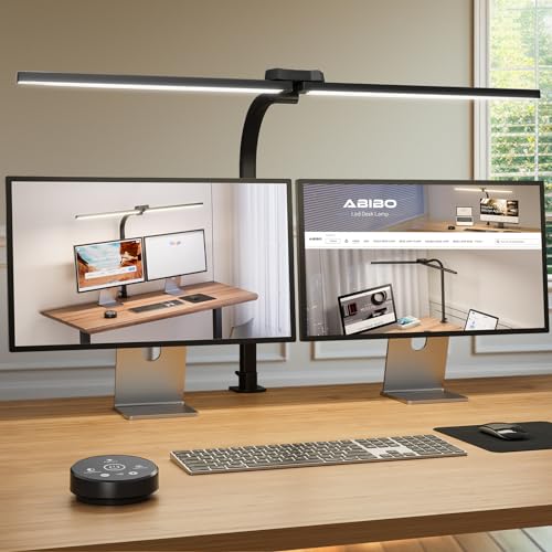 ABIBO LED Desk Lamp, 24W Bright Architect Desk Lamp for Home Office, Clamp Desk Light with Adjustable Flexible Gooseneck & Remote Control, Eye Caring Table Light for Workbench Study Reading Drafting