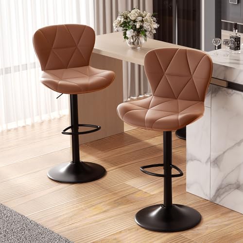 Nalupatio Modern Bar Stool Set of 2, Adjustable Faux Leather Upholstered Swivel Counter Stools, Counter Height Barstools with Back for Kitchen Island, Autumn Umber