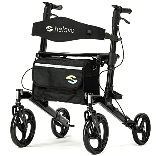 Helavo Premium Foldable Rollator with Seat - Uniquely Adjustable Aluminum Rolling Walker for Seniors and Adults