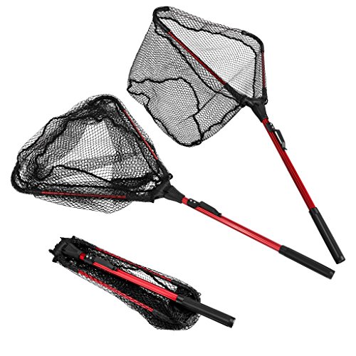 ENKEEO Foldable Fishing Net Triangular Landing Net with Aluminum Pole and Nylon Mesh 16' Hoop Size