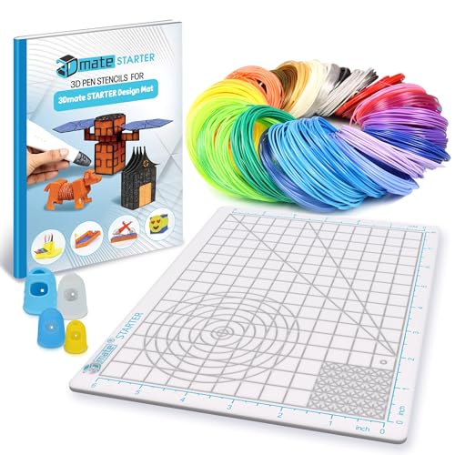 3D Pen Filament with Silicon Design Mat and Compatible Stencils Book with 11 Templates - 1.75mm PLA Plastic Refills - 110 Meter of Assorted Filament for 3D Drawing and Doodling