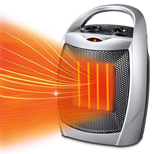 Kismile Small Electric Space Heater Ceramic Space Heater,Portable Heater Fan for Office with Adjustable Thermostat and Overheat Protection ETL Listed for Kitchen, 750W/1500W…