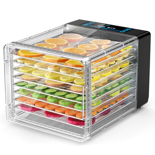 Food Dehydrator Machine Detachable, 8 Stainless Steel Trays, LED Display, 48H Timer & 86℉-167℉ Temperature Control, 600W Dryer for Jerky, Herb, Meat, Veggies, Fruit, Dog Treats, Recipe Book Included