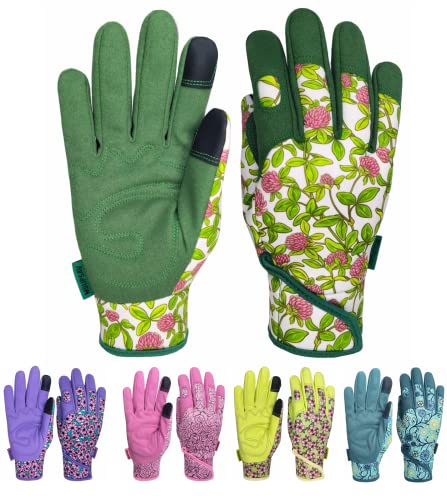MSUPSAV Gardening Gloves for Gardening,Synthetic Leather Garden Gloves,Work Gloves with Touch Screen,Best Gifts for Women,Green, Medium