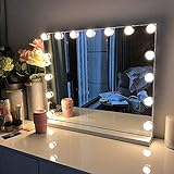 FENCHILIN Vanity Mirror with Lights, Hollywood Lighted Makeup Mirror with 15 Dimmable LED Bulbs for Dressing Room & Bedroom, Tabletop or Wall-Mounted, Slim Metal Frame Design, White